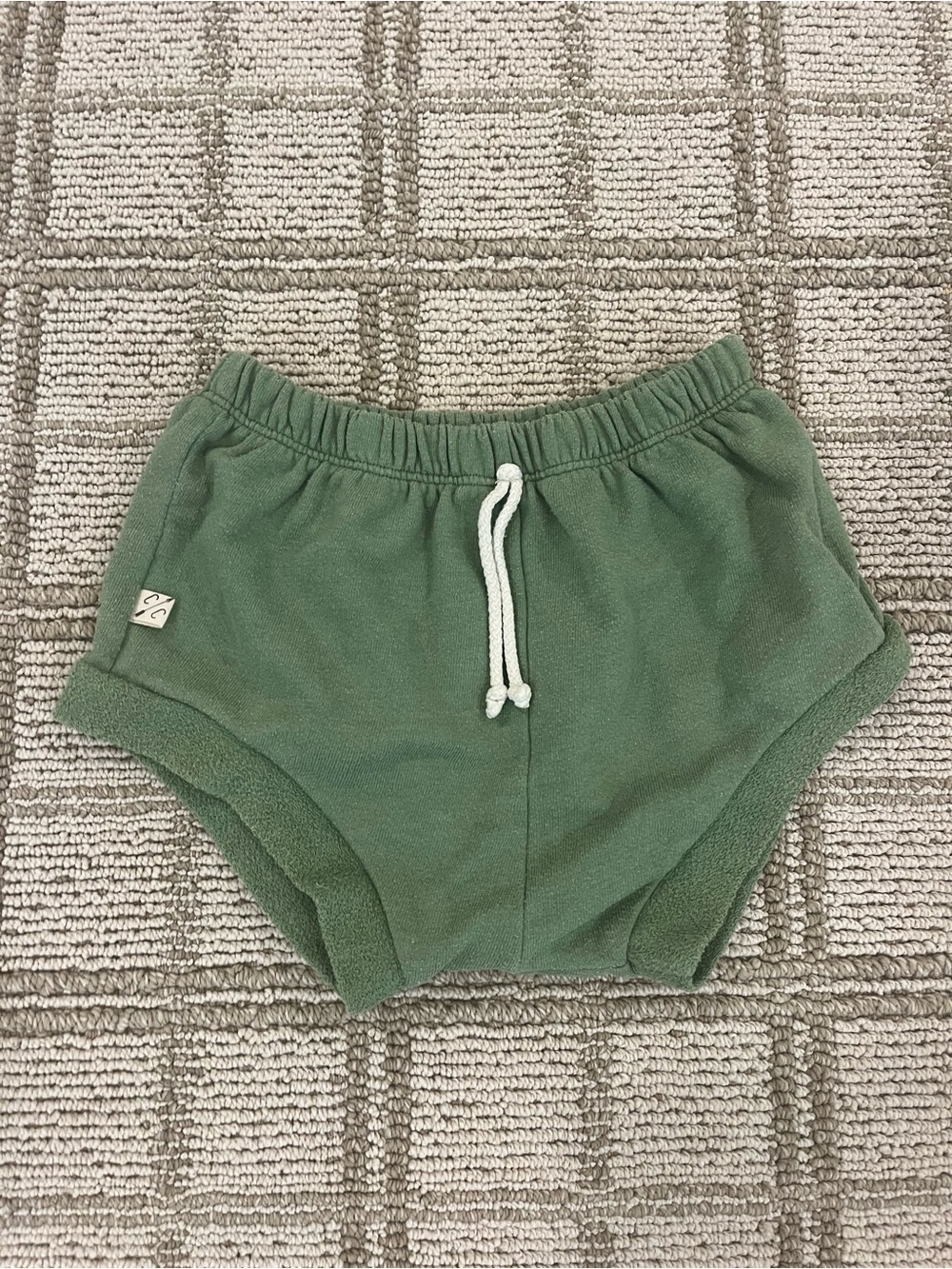 Kids Green Terry Cloth Pull-On Shorts